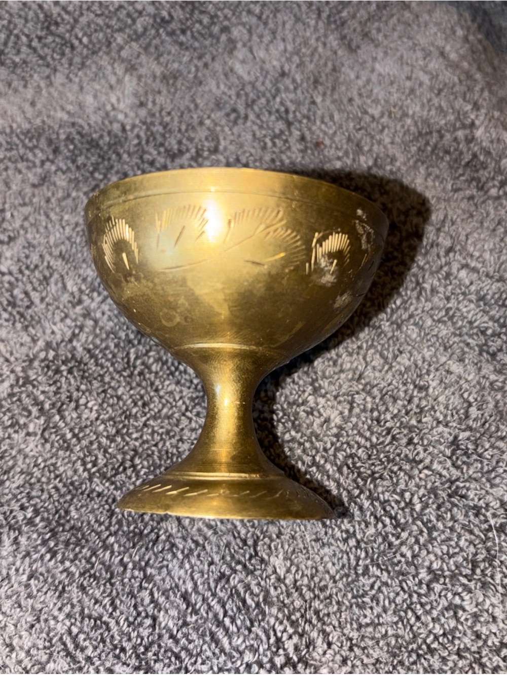 Vintage 2” Etched Brass Footed Cup Chalice Made In India